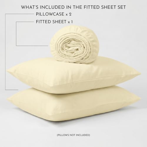 Image of Blue Dahlia 100% Cotton, King Size /Double, Elastic Fitted Bedsheet (72 inchx78 inch) + 2 Pillow Covers, Percale Weave, Fits Upto 10 inch Mattress, 200TC Solid Premium Bedsheet, Colour: Yellow