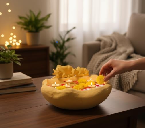 Image of eCraftIndia Animal Statues Decorative Urli Bowl for Home Decor (Resin) | Urli Set for Decoration Floating Flowers Tea Light Candle Holder | Diwali Decoration Items Gifts for Family and Friends