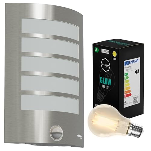Oktaplex Alto Aussenlampe mit Bewegungsmelder Edelstahl inkl. 1x E27 2700K 806lm LED Leuchtmittel Wandlampe IP44 230V - Energieklasse A