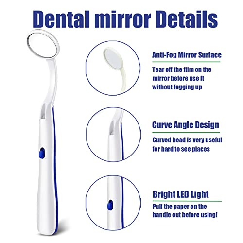 Ceonam 2 Pcs Dental Mirror with Light Tool LED Lighted Teeth Inspection Mirror Anti Fog Curve Angle Dentist Oral Care Tool (Dark Blue) - Thumbnail 3