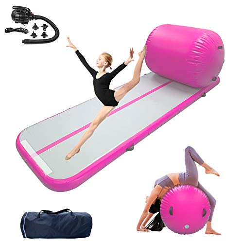 Gymnastics Mats Air Tracks 10ft Air Roller Gymnastics Barrel Roll Inflatable Tumbling Mat, Tumble Track Air Mat with Air Pump for Home Use Cheerleading Yoga Taekwondo Water