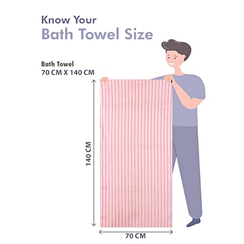 Image of Cortina Stripe Printed Towels for Bath (70 x 140 cm) 380 GSM Microfiber, Ultra Soft, Highly Absorbent & Quick Dry for Gym, Beach & Bathroom Towels for Men, Women & Kids (Pink Small Stripe)