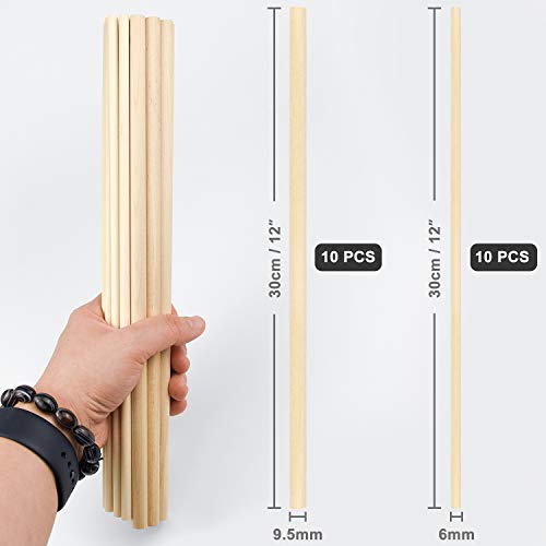 20 Pcs Wooden Dowel Rods For Craft, Unfinished Natural Wood Craft Dowel Sticks 1/4 Inch / 2/5 Inch X 12 Inch #TOP1