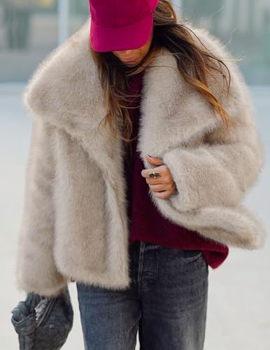 ZESICA Women's Winter Faux Fur Coats Fluffy Jacket 2025 Trendy Long Sleeve Lapel Shaggy Warm Outerwear with Pockets3