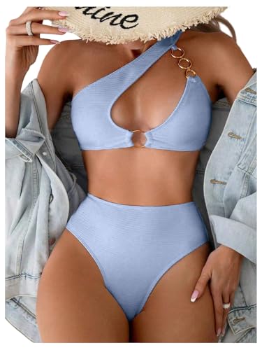Bikini deux pièces taille haute maillot de bain asymétrique femme