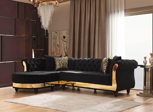 Image of A to Z Furniture Classic Chesterfield Sofa Set Luxury Chesterfield Sofa in for Home Living Room & Office (l Shape Black)