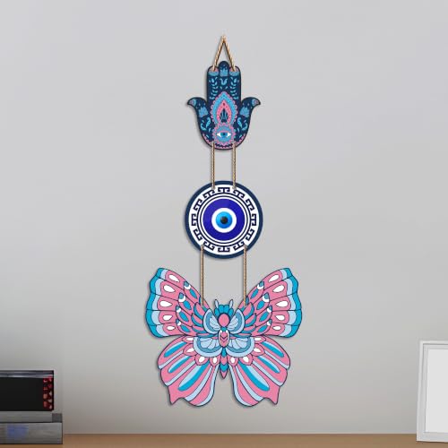 Image of Artvibes Hamsa Hand Butterfly Evil Eye Wall Hanging for Home Entrance | Protective MDF Wall Decor | Decorative Art for Living Room | Bedroom | Office & Main Door | Gift Item (WH 8583N)