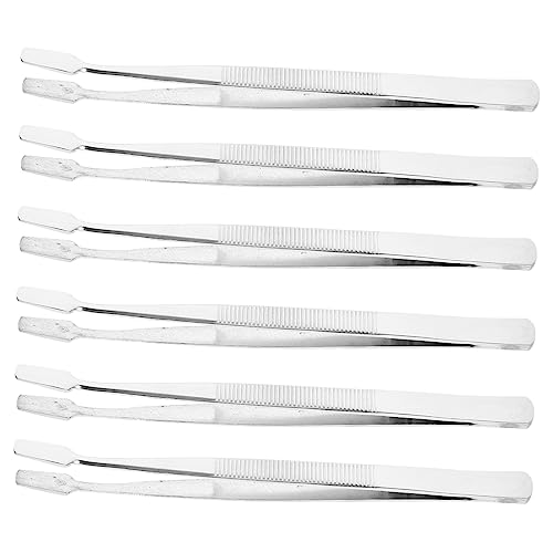 6pcs Precision Tweezers Flat Wide Tip Stamp Tweezers Stamps Documents Photo Development Collectibles, Silver, 11x0.7cm