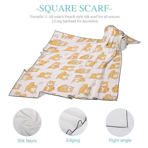 Kawaii Shiba Inu Dogs 27" Square Scarves Silk Like Headscarf Women's Fashion Scarf for Hair Wrapping and Sleeping4
