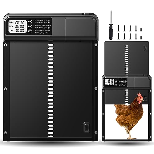 Produktbild von Automatische Hühnerklappe Solar – Mit Timer, Fernbedienung, LCD, Anti-Klemm-Schutz, 2000 MAh Akku, Für Geflügel