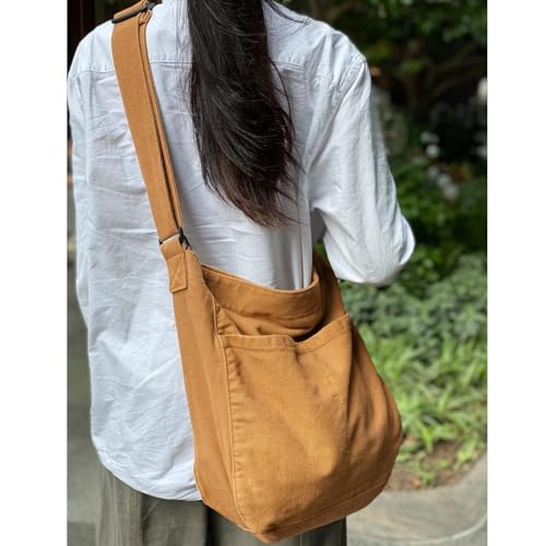 Image of FUOCO Canvas Messenger Bag for Men Women - Vintage Crossbody Sling Bag for Laptop Travel Office College Gym - Aesthetic Shoulder Handbag One Side Tote Bag