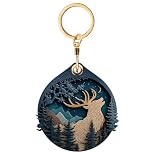 Forest Elk Leather Keychain Holder Case Compatible with Air Tag, Funny Deer Keychain Cover GPS Tracker Case for Keys, Bags, Kids