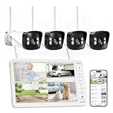 VTimes 4Pcs Smart Home Security Camera System with Monitor,AI Human Dection