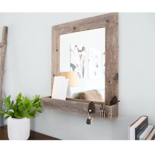 Barnwoodusa Large Farmhouse Mirror With Reclaimed Wood Shelf | Rustic Wall Décor | Weathered Gray #TOP2