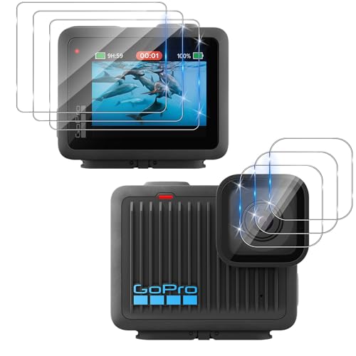Funrae Protection D'écran pour GoPro Hero Verre Trempé et Caméra Arrière Protecteur [3+3 Pcs], Dureté 9H Protecteur film Accessoires, [Sans Bulles] [Ultra...