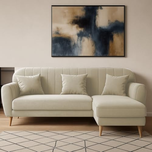 Image of Atticus RHS 4 Seater L Shape Sofa Set for Living Room (Cream Fabric) Premium Fabric Sofa Set