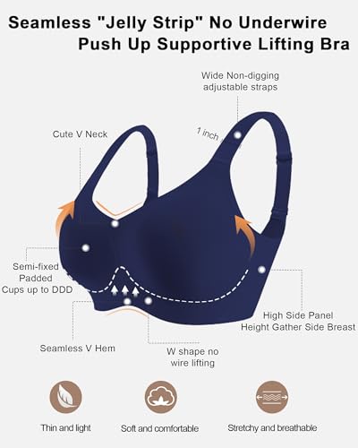 Image of HORISUN Seamless Bras Full Coverage Wireless Push Up Bra for Women No Underwire Comfort V Neck Bralettes with Support