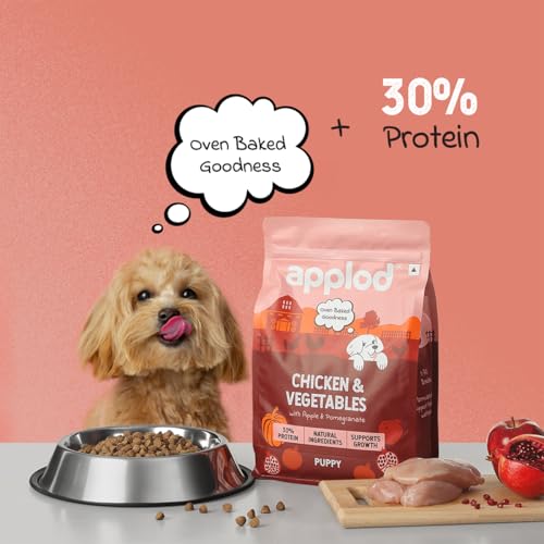 Image of Chicken & Vegetables with Apple & Pomegranate Puppy Dry Dog Food | 30% High-Protein Oven-Baked Nutrition for Growth & Development | Made with Real Ingredients | Vet-Reviewed Formula | 2kg