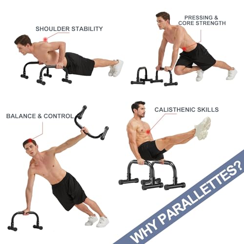 Parallettes Bars 10" High Parallettes Push Up Bars, Heavy-Duty No Wobbling Calisthenics Bars Parallettes for Handstand, Planche, Dips, L-Sit, Calisthenics Equipment for Floor Workouts Home Gym - Image 4