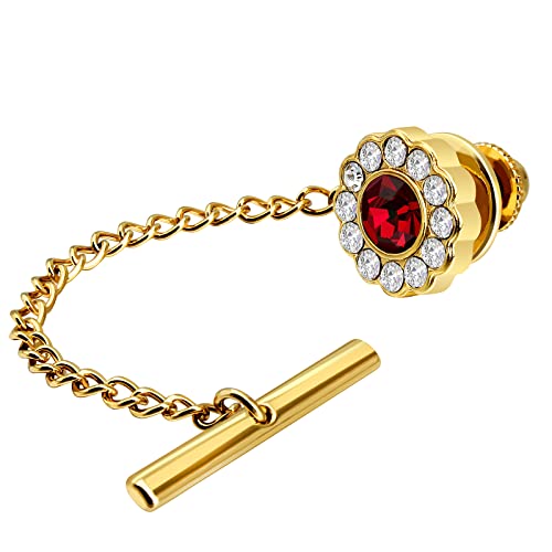 Mens Crystal Tie Tack With Chain Gold Tone Tie Pin In Gift Box Wedding Birthday Anniversary Party #TOP2
