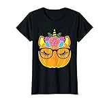 Lindo disfraz de cara de calabaza de unicornio para Halloween. Camiseta de unicornio de calabaza de Halloween para niñas y niños. Una idea genial de regalo de Halloween para usar en la fiesta de disfraces.