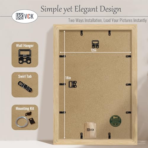Image of VCK 12x18 Frames 3 Pack, Natural Poster Frame MDF Wood with Polished Plexiglass, Wall Mounting Horizontal & Vertical Display