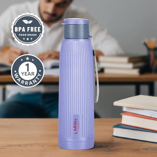 Image of Larah by Borosil 700 ml Lava Violet Stainless Steel Water Bottle | Made in India Pu Insulated Thermoware | Leakproof, BPA Free| Bottle for Office, School, College & Gym, Daily Use | 1 Year Warranty