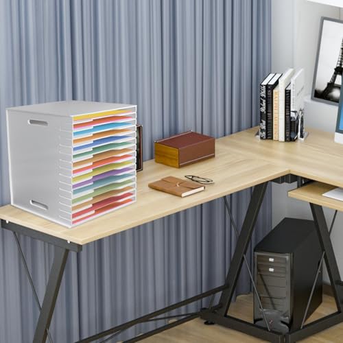 Image of 15 Tier Scrapbook Paper Organizer 12.4 inch X 12.4 inch,Desktop File Sorter Storage Desktop Paper Holder,White Cardstock A4 Sorter Storage Rack, Scrapbook Table Organizer for Home Office