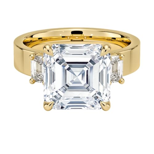 5 CT Asscher Cut Lab Grown Diamond Emerald Three Stone Engagement Ring