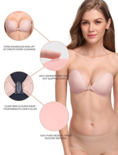 Image of Wingslove Adhesive Bra Reusable Strapless Self Silicone Push-up Invisible Sticky Bras for Backless Dress