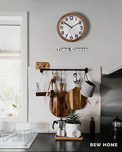 Bew Small Wall Clock, 8 Inch Retro Decorative Wooden Wall Clock, Silent Non-Ticking Analog Round Hanging Clock For Kitchen, Living Room, Bedroom, Natural Wood Finish #TOP1