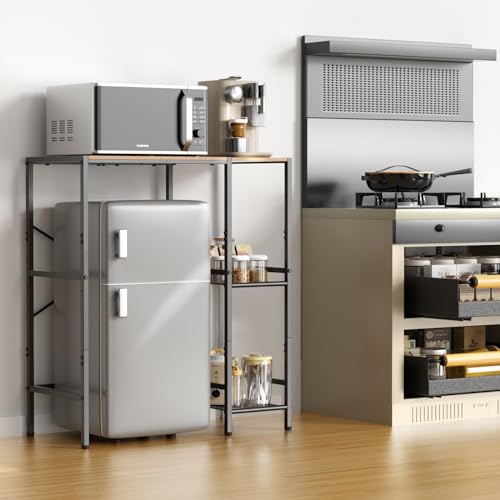 Compact Mini Fridge Stand with Storage Shelves, 3-Tier Kitchen Cabinet Rack for Microwave, Coffee Maker & Snacks - Sturdy Metal & Wood Design for Dorms, Kitchens, Apartments - Image 5