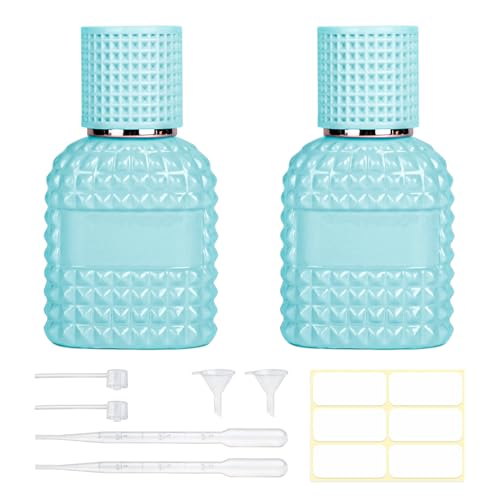 HXRYAGi 2 Pack 30ml Perfume Spray Bottles Empty, Refillable Glass Fine Mist Atomizer, Portable Travel Perfume Atomizers Fragrance Containers Sprayer for Cleaning, Essential Oils, Liquids (Blue)