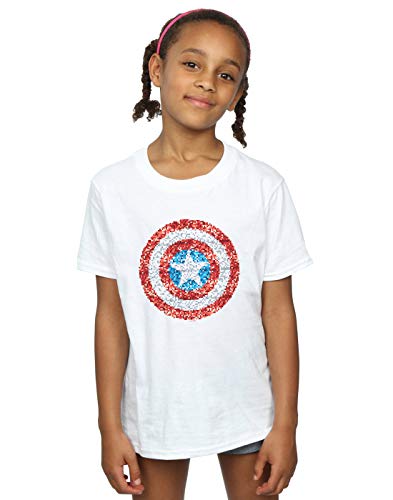 Image of Marvel Girls Captain America Pixelated Shield T-Shirt White 9-11 Years