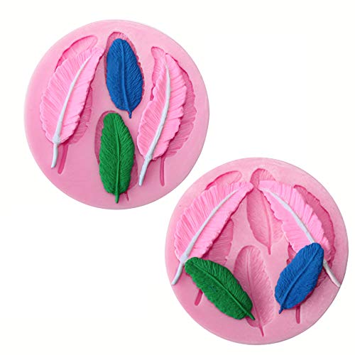 HENGKE 2 Pcs Pink Silicone Feather Mold, Silicone Soap Mold 3D Baking Molds for Cupcake Fondant Chocolate, Pudding, Soap, Ice Cube, Cake Cupcake Decoration, Polymer Clay