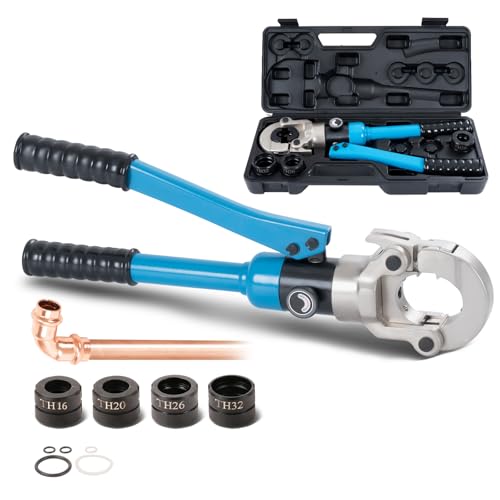 TEENO Juego de pinzas de prensa profesional 100Kn, Crimpadora Hidráulica Multicapa TH16-20-26-32 mm, multicapa prensadora alicates con cabezal giratorio de 360°