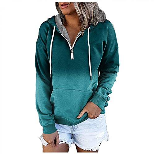 FABIURT Winter Clothes for Women,Women's Crewneck Sweatshirts Classic Fit Long Sleeve Casual Loose Tunic T Shirt Blouse Tops Pullover Tees Hoodies for Women Plus Size Zip up R-Green
