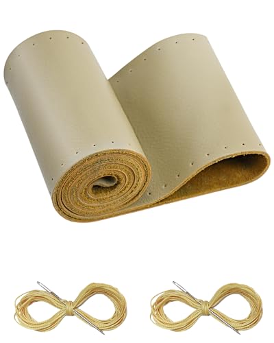 BELINOUS Leather Steering Wheel Cover Lace Up, Stitch on Steering Wheel Wrap, Universal Fit 13-20