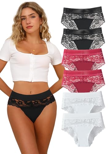 Hialegion Braguitas Fashion de Encaje para Mujer Lindas Bragas brasileñas Sedoso Suave Transpirable 6 Pack 3XL