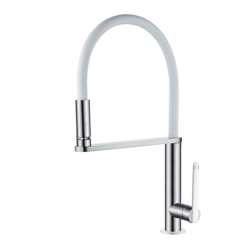 GRIFEMA Dove, Rubinetto da Cucina a LED con Cambio a 3 Colori, Miscelatore Lavello con Bocca Flessibile Bianco, Nichel Spazzolato