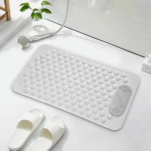 Image of Homecloud Anti Skid Mat for Bathroom Floor Shower mats for Bathroom Anti Slip with Foot Scrubber Bath mat Anti Slip with Suction Cups & Drain Holes (69x35 Cm) (White)
