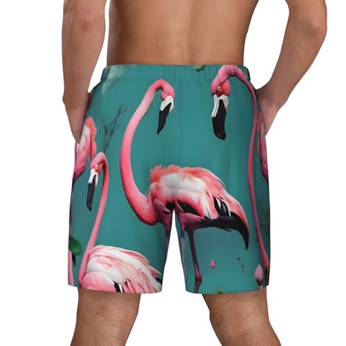 Men's Flamingo Flowers Print Quick-Dry Mesh Swim Trunks Stretch Lining Beach Shorts Surfing Summer Vacations3