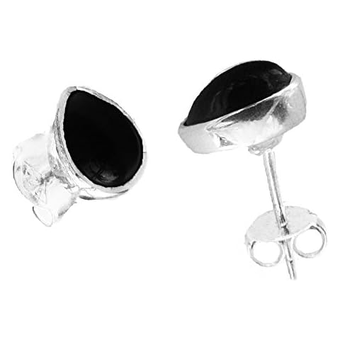 925 Sterling Silver Real Whitby Jet Tear Drop Stud Earrings (6X8mm) - Gift Boxed - For Your True Love Cover