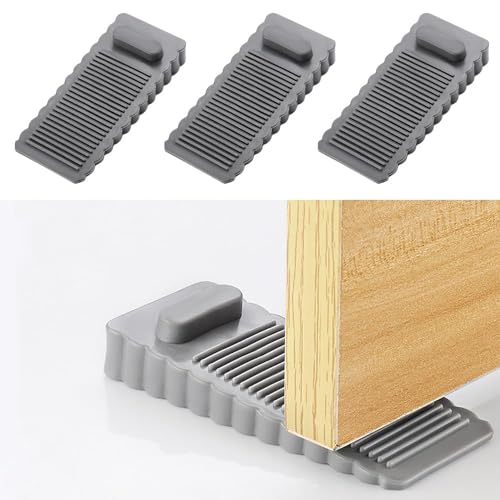 Image of Door Stopper 3pcs Stackable Door Stoppers for Bottom of Door Stoper Bedroom Door Stopper Rubber for Bathroom Home Office Warehouses Classrooms (Grey)