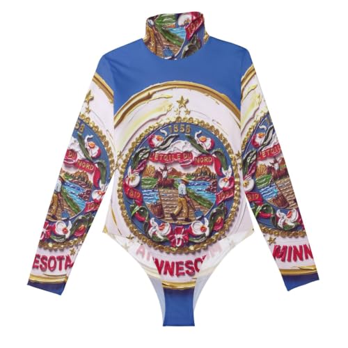 Body para salir de mujer GuoChe azul con cuello alto falso y manga larga elegante