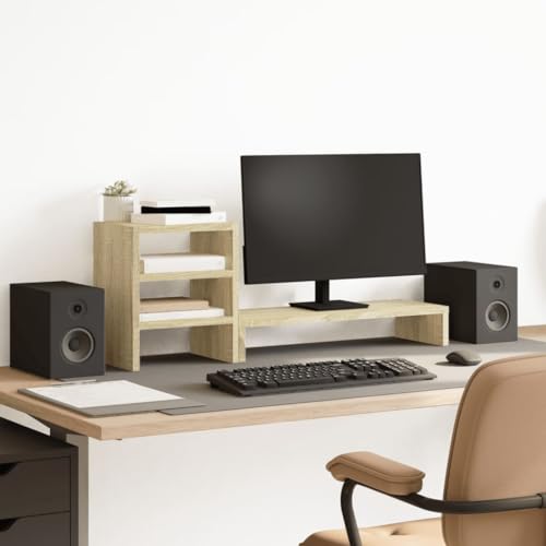 Support d'écran ergonomique réglable avec rangement en chêne Sonoma - 2