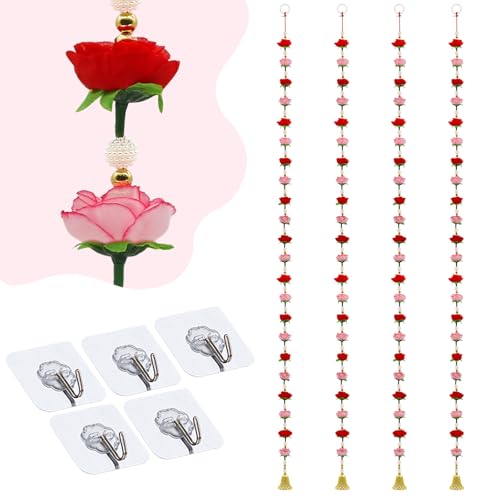 Indian Rose Wedding Garland Decoration - 4 Pack 4.6ft Reusable Fabric Flower Garland Hindu Garland for Hindu Wedding Mandap DecorTemple Mandir Diwali Pooja Party Wall Door Hanging Decor