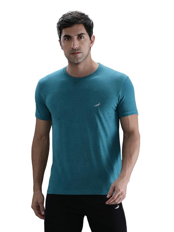 Image of CROCODILE Men Solid Sport Fit T Shirt | Round Neck | Short Sleeve | Regular Length | Basic Casual Pull On Topwear Grey Melange