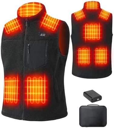 Zylyva Heated Vest Men with Battery Pack 18400mAh, 7.4V Electric Fuzzy Fleece Thermal Vest,Rechargeable Warm Vests，Black,XL