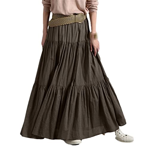 Jupe longue en coton et lin ERFMFKL à taille élastique